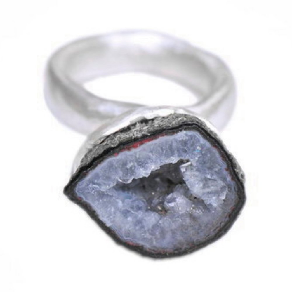 Tabasco Geode Sterling Solitaire Statement Ring